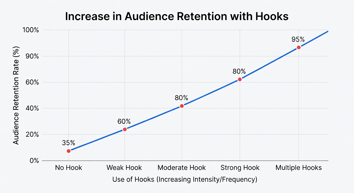 Audience retention graph showing the impact of hooks