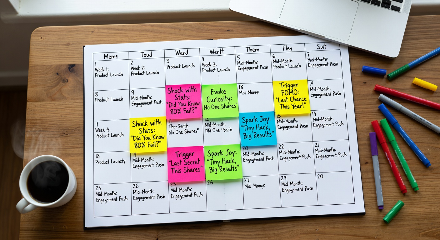 Content calendar showing hook planning across multiple platforms