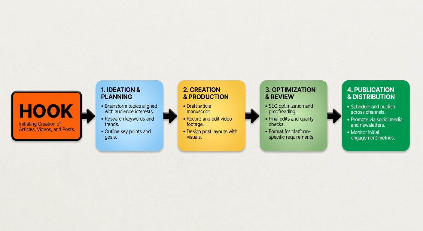 Content creation process from hook to published post